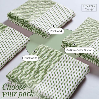 TWINY threads Kitchen Dish Towel Diamond Weave, Premium Large 100% Cotton Kitchen Linen Set, Dish Rags and Wash Rags, Absorbent Quick Drying, Washable Reusable, Pack of 4, 18 x 26 Inch, Mint Green