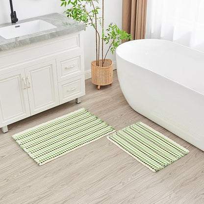 Douceur Boho Bath mat for Bathroom Floor Non Slip, Acrylic Blend Cute Bath Mats with Tassels, Quick Dry Bath mats Machine Washable, 24" x 36", Green