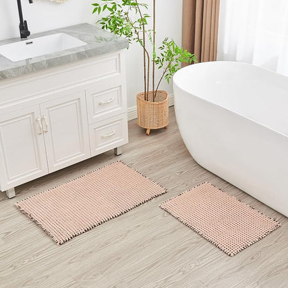 Douceur Waffle Bath mat for Bathroom Floor Non Slip, Super Soft Acrylic Blend Bath Rugs with Tassels, Quick Dry Bathroom Rugs Machine Washable, 16" x 24", Brown