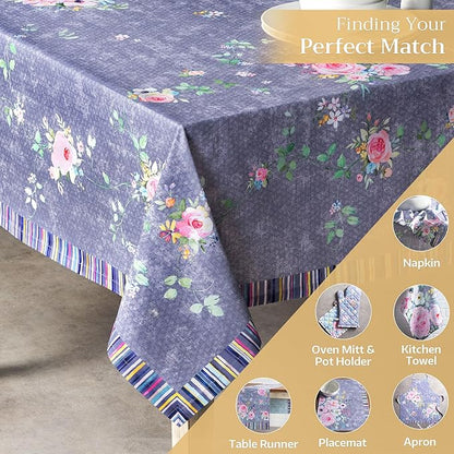Maison d' Hermine Table Cloth Rectangle Table 100% Cotton 60 x 120 Inches Tablecloth Reusable Decorative for Dining Room Valentines Day Decorations Spring Summer - Sweet Rose Lavender - Country Garden