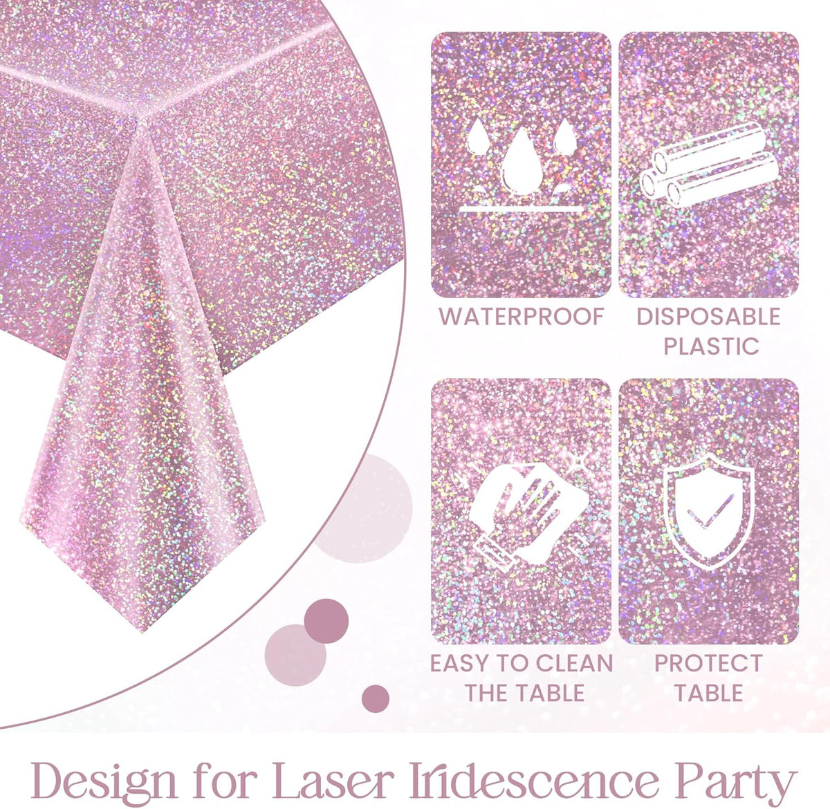 8 pcs Pale Pink Holographic Laser Tablecloths Light Pink Shiny Table Covers 40" x 108" Disposable Rectangle Table cloths for Girl Birthday Party Wedding Anniversary Bachelorette Baby Shower Décor