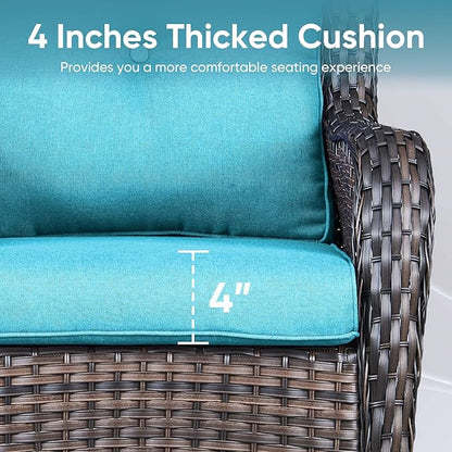 Patio Chair Cushions 5 Packs - Outside 22x24 High Back Water-Resistant Cushion with Zipper Cover for Outdoor Glider Rocking Chairs Loveseat 3-seat Couch Sofa – Teal/Buckle