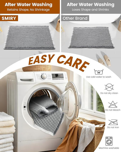 Smiry Waffle Bath Mat 60x24, Extra Soft Absorbent Bathroom Rugs, Non Slip Machine Washable Quick Dry Bath Rugs for Bathroom Floor, Tub, Shower, Home Decor Accessories, Darkgrey & Cream