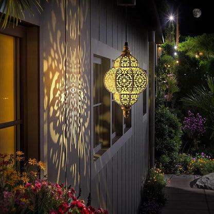 Hapjoy Hanging Solar Lights Outdoor Garden Decor Solar Lantern Waterproof Plastic Moroccan Outdoor Decorations for Patio Pathway Yard Backyard Garden Decorative (2 Pack, Bronze)