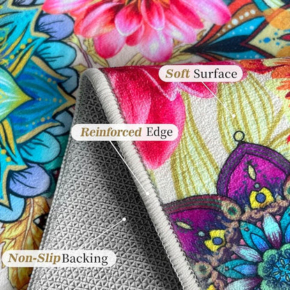 Boho Floral Rug for Living Room 5'x7', Non-Slip Machine Washable Farmhouse Floor Carpet Colorful Flowers Area Rugs for Bedroom Dining Room Boho Home Decor Aesthentic