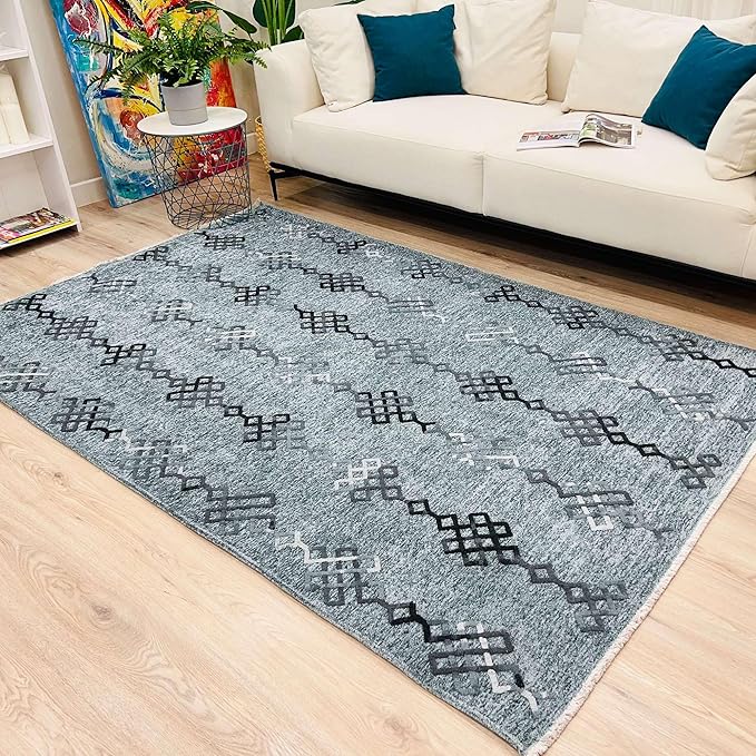 Alfa Rich 3x5 Bluish Gray Washable Area Rugs for Living Room Bedroom Kitchen Decor Cotton Runner