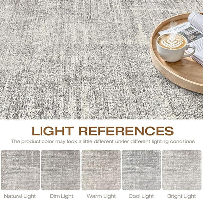 10x13 Area Rug Living Room: Washable Large Neutral Rugs Abstract Soft Modern Stain Resistant Indoor Floor Non-Slip Carpet for Bedroom Nursery Kids Office Playroom Dining Room Under Table- Brown Gray