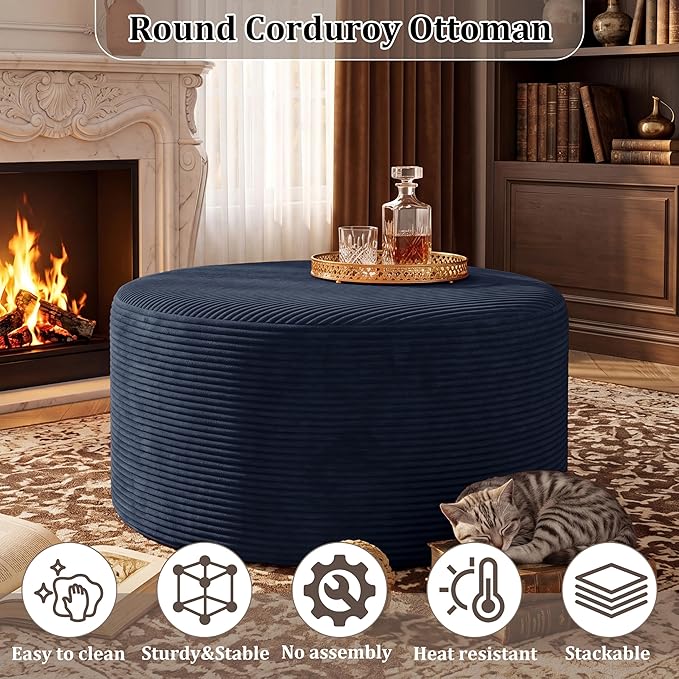 BSHOMGI Coffee Table Round Ottoman, Oversized Footrest
