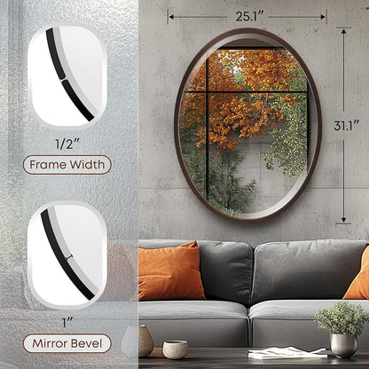 OVALCREST - Oval Wooden Beveled Wall Mirror for Home Decor, Bathroom, Vanity, Bedroom, Living Room, Hallway - London Style (Rubbed Bronze) 31.1 x 25.1