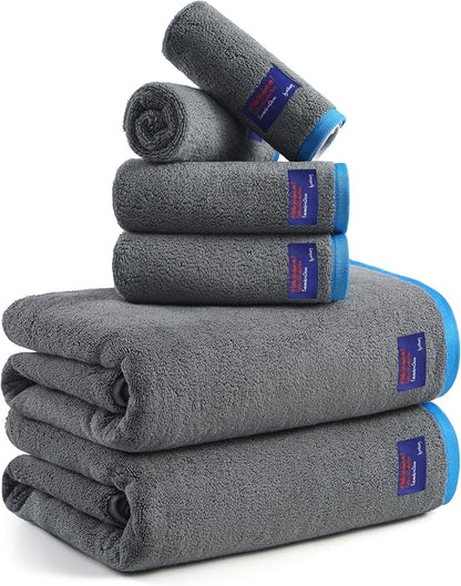 REDKISS 6 Piece Bath Towel Set, 100% Cotton, Soft Absorbent 600 GSM | Includes 2 Bath Towels, 2 Hand Towels & 2 Washcloths | Quick Dry | Contrast Border Design | Bathroom | Guest Bath & Apartment