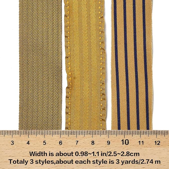 BEEFLYING 3 Styles Wire Edged Ribbons for Gift Wrapping, 25~28mm×2.7m Fabric Satin Ribbons for Wedding Party Decoration Hair Bows Flower Bounquet Sewing and Craft, 9 Yards