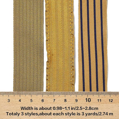 BEEFLYING 3 Styles Wire Edged Ribbons for Gift Wrapping, 25~28mm×2.7m Fabric Satin Ribbons for Wedding Party Decoration Hair Bows Flower Bounquet Sewing and Craft, 9 Yards
