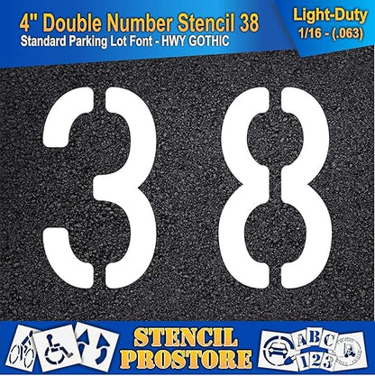 Pavement, Curb, and WheelStop Stencils - 4 inch Double Number Stencil - (38) - 4" x 5.5" x 1/16" (63 mil) - Light-Duty