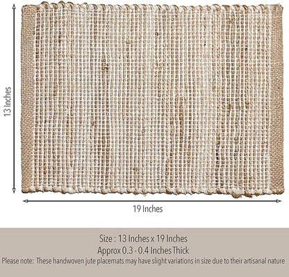 Chardin Home Natural Jute and Ivory Placemats, Set of 4 – Rustic Handmade Boho Table Mats, 13x19 Inch Dining Table Placemats for Kitchen, Everyday Meals, Holidays, Farmhouse or Modern Table Décor