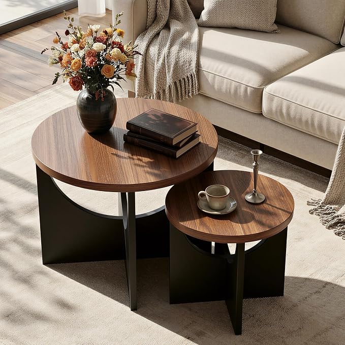 LIKIMIO Nesting Coffee Tables Set of 2, 23.6" Small Round Side Tables
