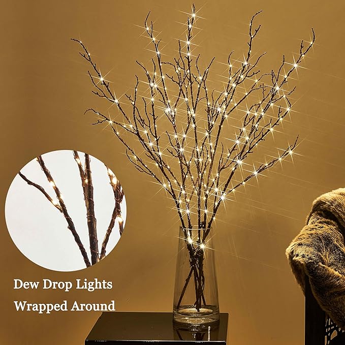 LITBLOOM Lighted Brown Willow Branches 200 Fairy Lights 32IN Plug in with Timer and Dimmer, Tree Branch with Lights for Home Holiday Christmas Decoration