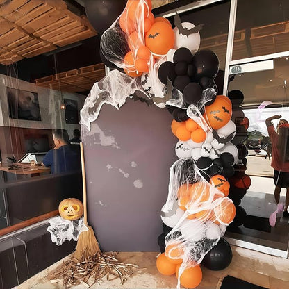 Halloween BOO Balloon Arch Garland Kit, Orange Black White Spooky Pumpkin Face Print Latex Balloons with Eyeball Spider Explosion Star Foil Balloon for Trick or Treat Scary Birthday Party Decorations