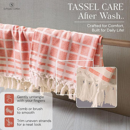Matrix Dobby Kitchen Towels 12 Pack 100% Cotton, 16x26 Inches, Decorative Tea Towels with Handmade Tassels, Absorbent, Reusable Dish Cloths for Drying Dishes - Bright Orange, Natural