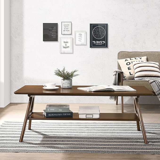 Arona Mid-Century Modern Wood Coffee Table with Shelf