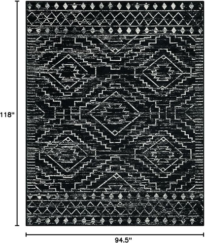 Wonnitar Moroccan 8x10 Area Rugs for Living Room, Washable Large Black Rug for Bedroom, Non-Slip Soft Thin Stain Resistant Boho Tribal Floor Carpet for Dining Guest Room Office (Black,8'x10')