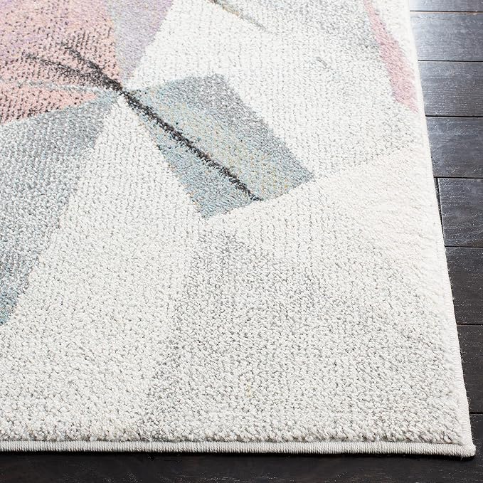 SAFAVIEH Porcello Collection Area Rug - 6'7" Square, Ivory & Pink, Modern Abstract Design, Non-Shedding & Easy Care, Ideal for High Traffic Areas in Living Room, Bedroom (PRL6940A)