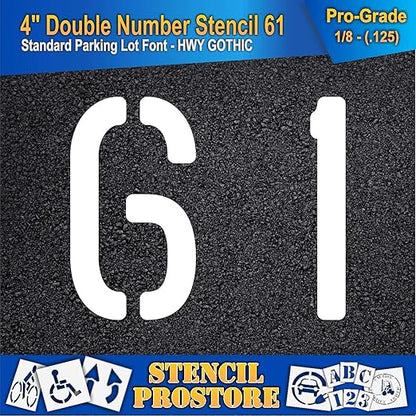 Pavement, Curb, and WheelStop Stencils - 4 inch Double Number Stencil - (61) - 4" x 4" x 1/8" (128 mil) - Pro-Grade