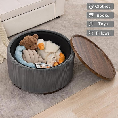 29.5 Inch Round Storage Ottoman Coffee Table, Modern Circle Coffee Table