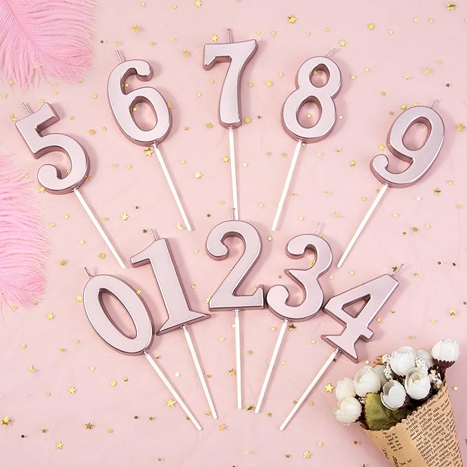 PHD CAKE 2.76 Inch Modern Rose Gold 5 Number Birthday Candles, Cake Candles for Party Celebration