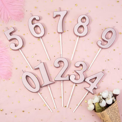 PHD CAKE 2.76 Inch Modern Rose Gold 5 Number Birthday Candles, Cake Candles for Party Celebration