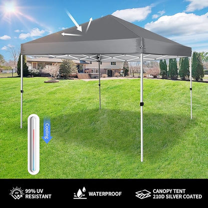 Pop Up Canopy 8X8 FT,Portable Sun Instant Shelter w/Backpack Bag,Waterproof,Adjustable Straight Leg Heights Canopies,Outdoor Tents for Parties,Camping,Commercial Event,Grey