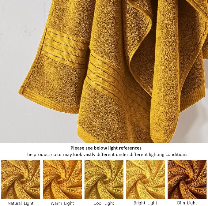 COZYART Gold Bath Towel Set 6pcs, Turkish Cotton Bathroom Towel Sets Soft Absorbent and Durable 650 GSM Luxury 6 Pcs with 2 Bath Towels, 2 Hand Towels, 2 Washcloth