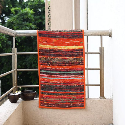 Trade Star Handloomed Bedside Runner Reversible Table Runner Table Placemat Premium Quality Highly Durable Decorative Upcycled Fabric Rug Runner (Orange)