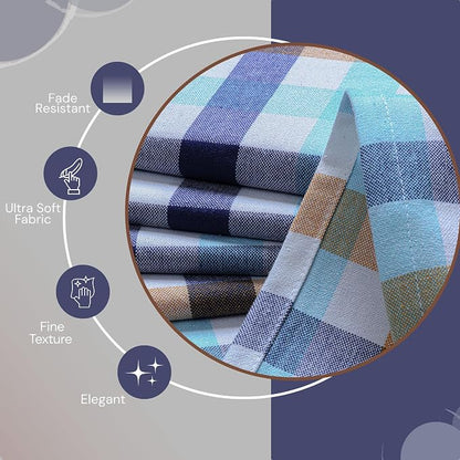 Checked Kitchen Dish Towels 12 Pack Combo, 18"x26", Quick Dry Wash Rags, Reusable Dishcloths, Absorbent Hand Towel - Mint Green, Water Green, Indigo Blue, Mustard Yellow, Brown, Beige