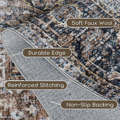 BILEEHOME Brown Rug for Living Room 8x10 Washable Organic Rustic Western Area Rugs for Cabin,Brown and Teal Blue