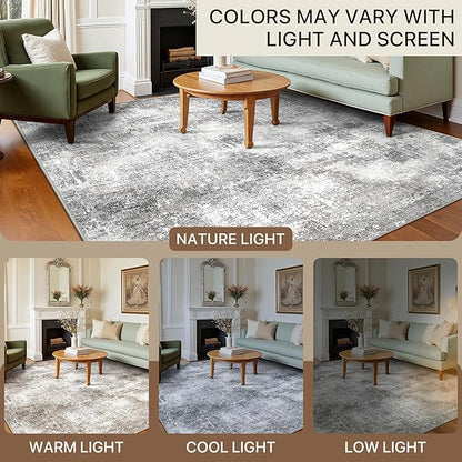 GENIMO Washable Area Rugs for Living Room, 8x10 Modern Non Slip Rugs, Low Pile Lightweight Soft Print Rug for Bedroom, Dining Room, Home Office, Grey