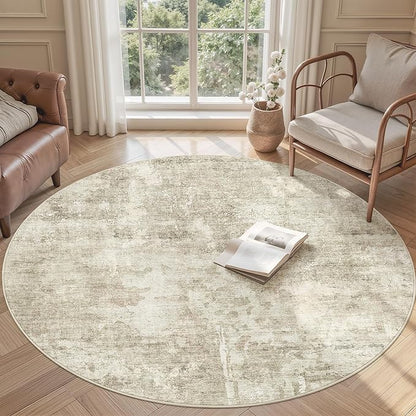 Soalmost 6x6 Beige Gray Round Rug 6ft Living Room Circle Rug Vintage Round Area Rug Non Slip Indoor Carpet for Dining Room Bedroom