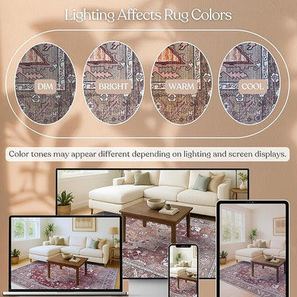 Distressed Modern Rug, Terracotta Vintage Inspired Medallion Geometric Large Area Rugs for Living Room Bedroom Bathroom Kitchen Home (857RB, 2' x 3')