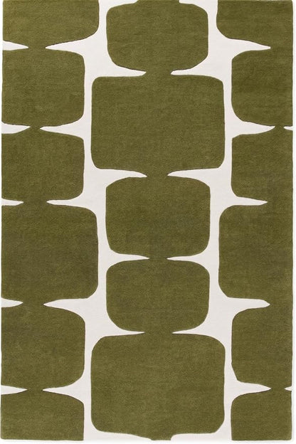 Restoration and Renovation Modern Wool Area Rug - Contemporary Abstract Geometric Design, Thick & Soft Hand-Tufted Carpet - Ideal for Indoor Decor in Living Room, Bedroom (Olive Green, 2.6' x 8')