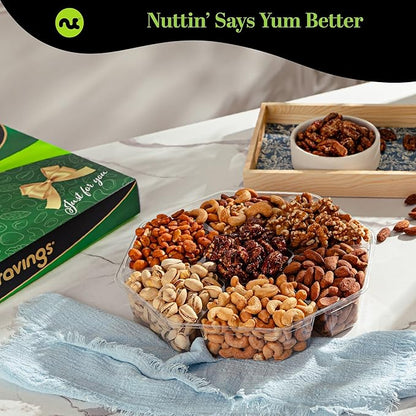 NUT CRAVINGS - Halloween Treats For Adults Mixed Nuts Gift Basket in Green Gold Box (7 Assortments, 1 LB) Holiday Xmas Christmas Food Arrangement, Healthy Snack Care Package, Food Assortments