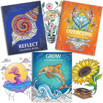 RYVE Coloring Books for Adults Relaxation - Set of 3 Stress Relief Coloring Book with Inspiring Quotes, Adult Coloring Book for Women, Easy Coloring Books for Adults, Stress Relief Gifts for Women