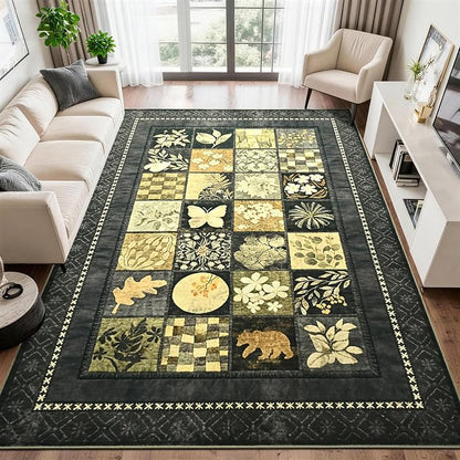 Tepook 5x7 Area Rugs for Living Room, Modern Large Geometric Rug for Bedroom, Washable Patchwork Rug Indoor Non Slip Throw Carpets for Dining Room Office Farmhouse Home Decor, Dark Grey