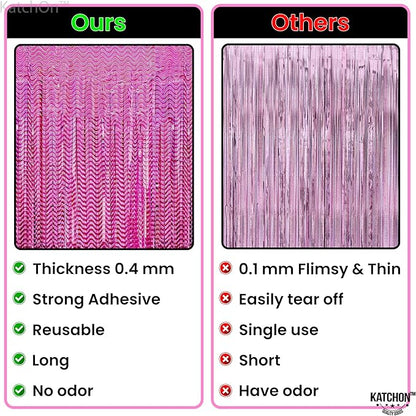 KatchOn, Large Laser Pink Backdrop Curtain - 3.2x8 Feet, Pack of 2 | Laser Pink Fringe for Birthday Wedding Engagement Party Decorations | Graduation Backdrop for Graduation Decorations 2025
