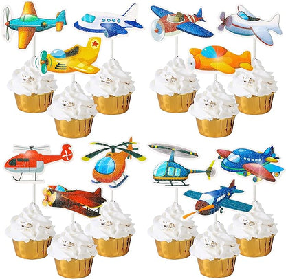 Airplane Birthday Party Cake Cupcake Topper,Plane Party Decoration 25Pcs Glitter Airplane Aircraft Cake Cupcake Toppers for Kids Aviator Aviation Airplane Theme Birthday Party Baby Shower Supplies