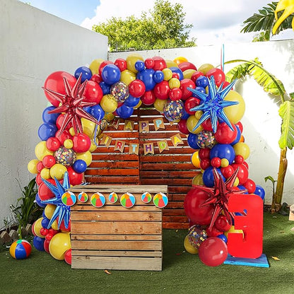 Red Blue Yellow Balloons Arch Garland Kit-Red Gold Blue Confetti Balloon 123Pcs for Birthday,Baby Shower,Graduation,Anniversary,Carnival Circus,Superhero Theme Party Decorations.