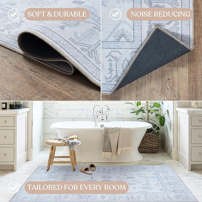 Fame Living Beige Oushak Rug, Modern Small Rugs, Vintage, Turkish, Eclectic, Floral, Pastel, Washable, Door Mat, Doormat for Indoor Entrance, Entryway, Kitchen, Bathroom, Bedroom, Laundry, 2'x3'