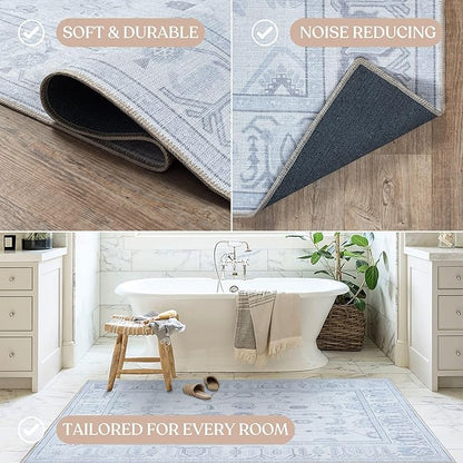 Fame Living Beige Oushak Rug, Modern Small Rugs, Vintage, Turkish, Eclectic, Floral, Pastel, Washable, Door Mat, Doormat for Indoor Entrance, Entryway, Kitchen, Bathroom, Bedroom, Laundry, 2'x3'