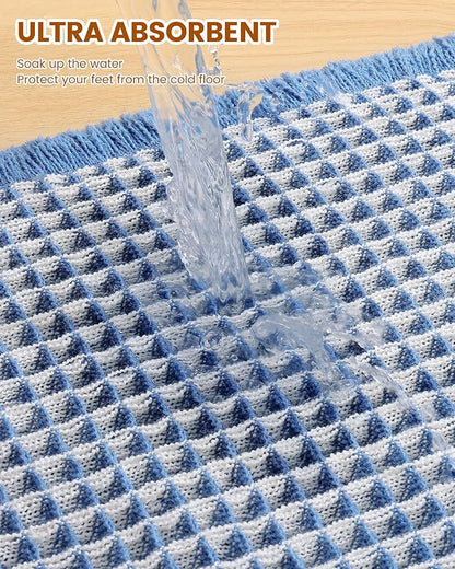 Smiry Waffle Bath Mat 30x18, Extra Soft Absorbent Bathroom Rugs, Non Slip Machine Washable Quick Dry Bath Rugs for Bathroom Floor, Tub, Shower, Home Decor Accessories, Blue & Cream