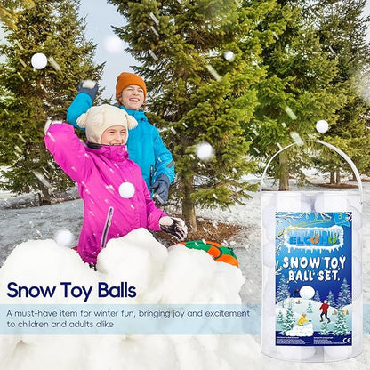 Elcoho 100 Pieces 2 Inch Artificial Snow Toy Ball Set with Bucket for Storage Kids Snow Fight Ball Realistic Snow White Plush Toss Ball for Kids Toss Game Winter Snow Fight Indoor Outdoor Xmas Decor