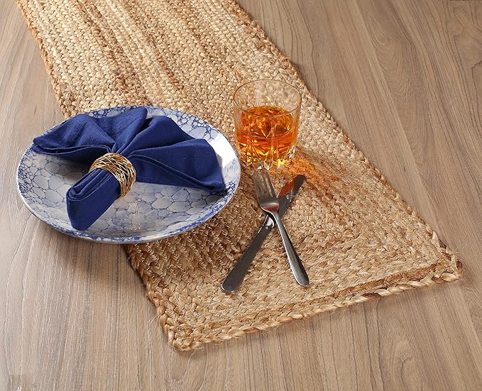Goroly Home Reversible Jute Braided Table Runner - Farmhouse Burlap, Eco-Friendly Rustic Vintage Dining Table Runner, Table Decor, Handwoven, Natural Fiber, Sustainable - 13x72 Inch, Natural