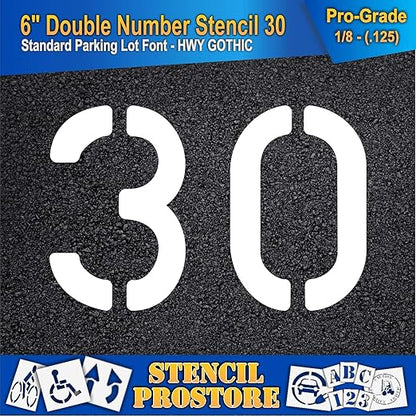 Pavement, Curb, and WheelStop Stencils - 6 inch Double Number Stencil - (30) - 6" x 9" x 1/8" (128 mil) - Pro-Grade